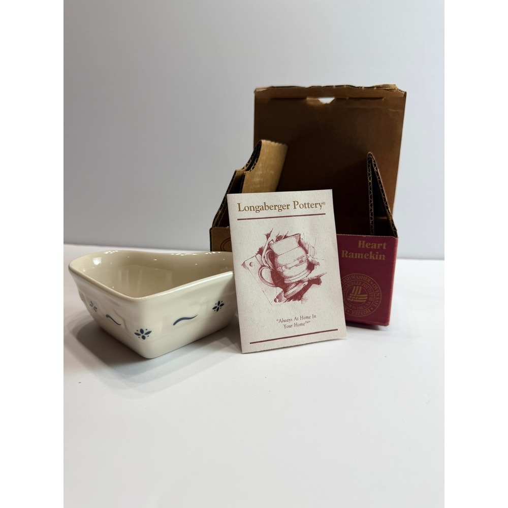 Longaberger Pottery Woven Traditions Classic Blue Heart Ramekin 37192 NIB USA
